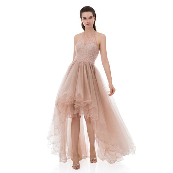 

high low prom dresses tulle junior homecoming dresses hi lo halter beaded sweet 16 dress front short back long evening cocktaill party dress, Black