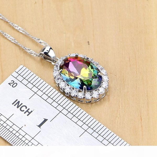 

fashion sets mystic rainbow fire cubic zirconia jewelry sets women silver color jewelry earrings pendant necklace rings bracelet
