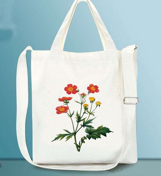 

flower plant print women corduroy bags cotton straps canvas shoulder bag cloth handbag casual tote ladies zipper eco books bag