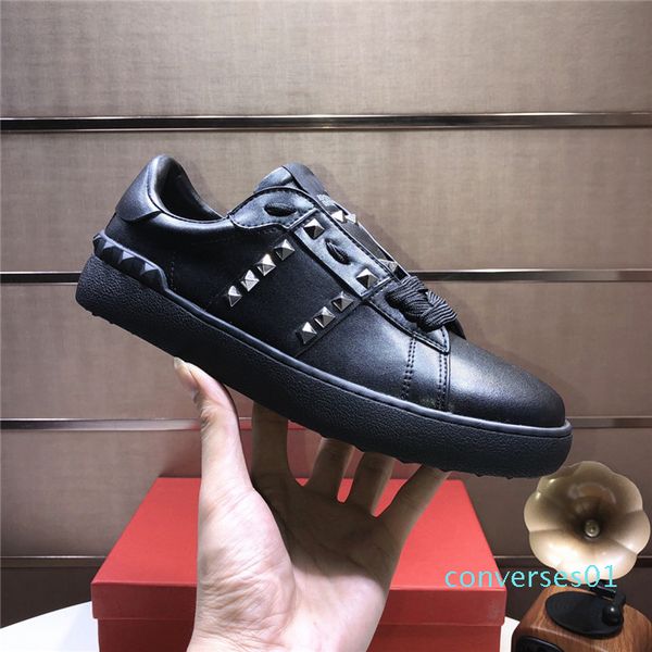 

womens mens designer casual shoes sneakers luxury low cut studded spiked platform shoes leather patchwork color trainer dress sneakers co01, Black