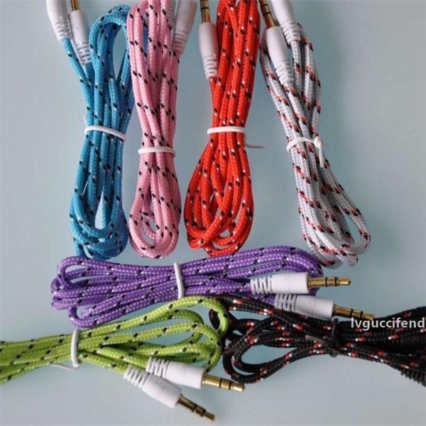 

auto cable 3.5mm stereo audio aux cable braided woven fabric auxiliary cords jack male to male 1m3ft for mobile phone smartphone
