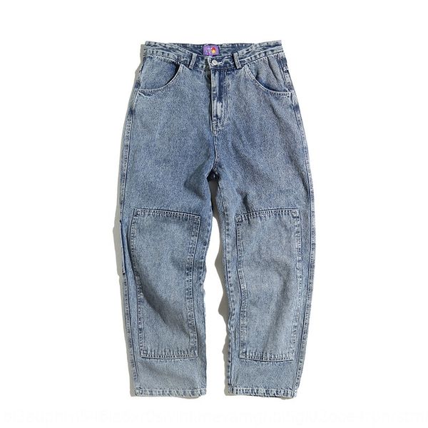 

forn3 2020 spring men's light blue snowflake jeans and jeans washed cloth loose youth fashion brand straight pants for men