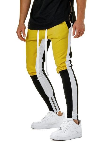

men pants hit color jogger casual sweatpants skinny long trousers 2020 mens bottoms elastic waist tie track pants heren kleding, Black