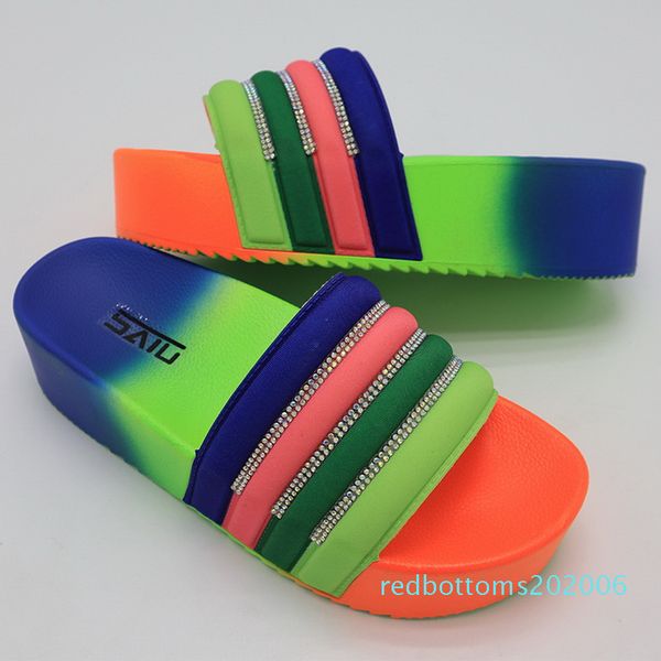 

women summer home slippers rainbow color platform wedges heel peep toe fashion casual beach ladies shoes r06, Black