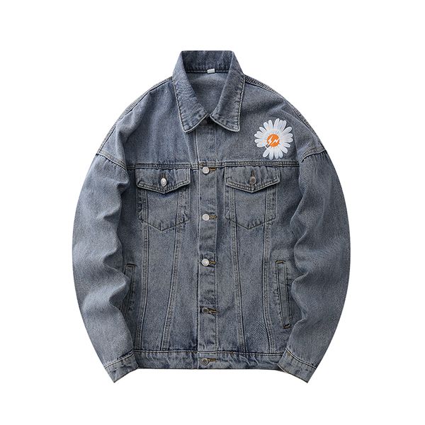 

2020 autumn new products on the new neutral trendy brand small daisy print loose casual denim jacket coat couple wear, Black;brown