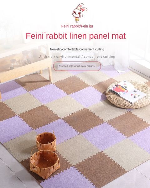 

solid color and 60*0.6 thickened household eva suede stitching floor mat baby cotton linen cotton linen climbing mat