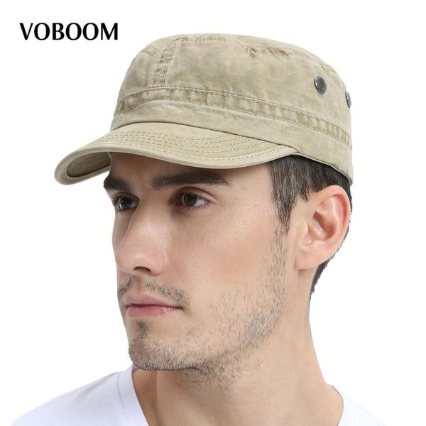 

voboom summer autumn cap men women washed cotton flat army hat with air hole adjustable 162, Blue;gray