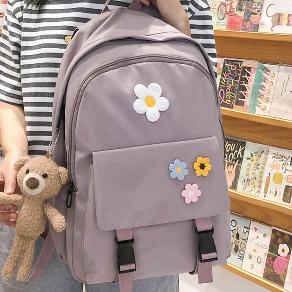 

girl student backpack kawaii buckle fashion book school bag flower women nylon waterproof backpacks cute doll female bags ladies