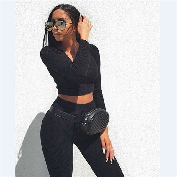 

women tracksuit women 2pcs solid color long sleeve crop casual pants set jumpsuit outfits, Gray