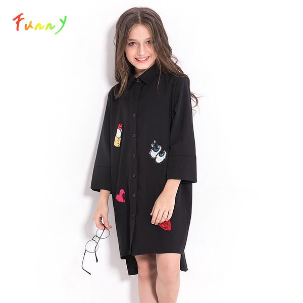 

kids girls dress for teenager casual black chiffon shirt dress autumn long sleeve sequined children girls clothes 8 10 12 years, Red;yellow