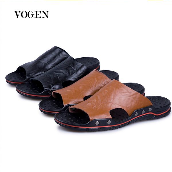 

new fashion 2020 casual men's leather slippers outdoor large size 15 men's slippers, Black