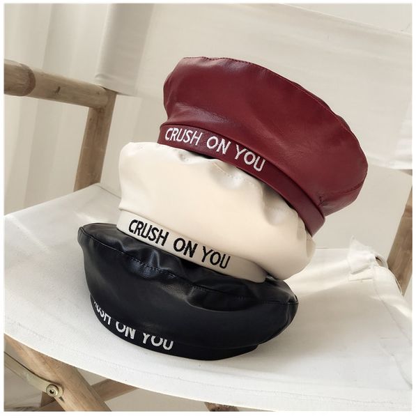 

online celebrity leather beret female british painter painter beret octagonal hat all-match english embroidery travel octagonal hat, Blue;gray