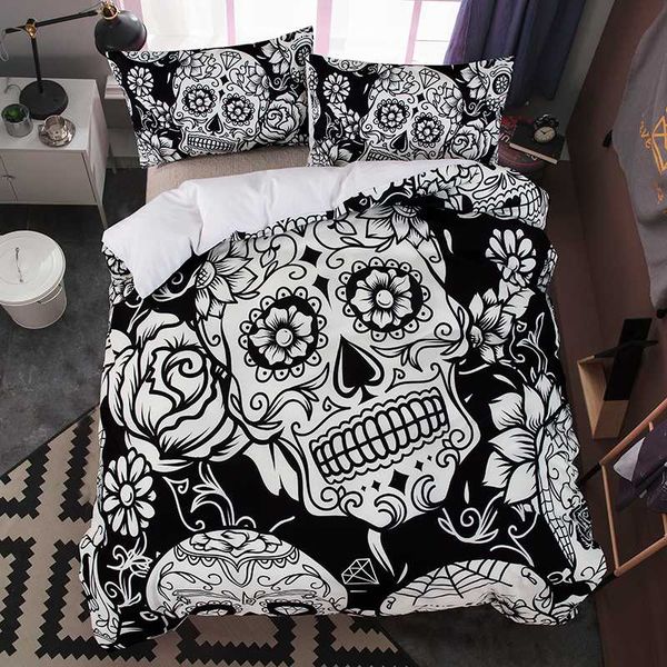 

3d printed comforter bedding sets duvet cover set bedsheet pillowcase  king size bedlinen bedspread skull red black