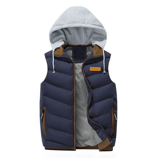 

men's vests cotton-padded thickening vest men hat detachable waistcoat hooded 2021 autumn winter man jacket without sleeves 518, Black;white