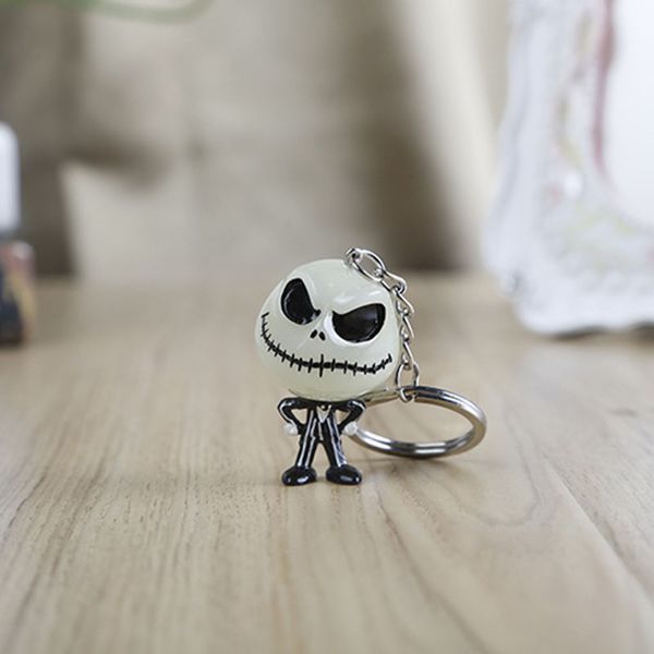 

w5375 3d christmas jack and sally jack skellington keychain key ring hanger the head glowed in the dark, Silver