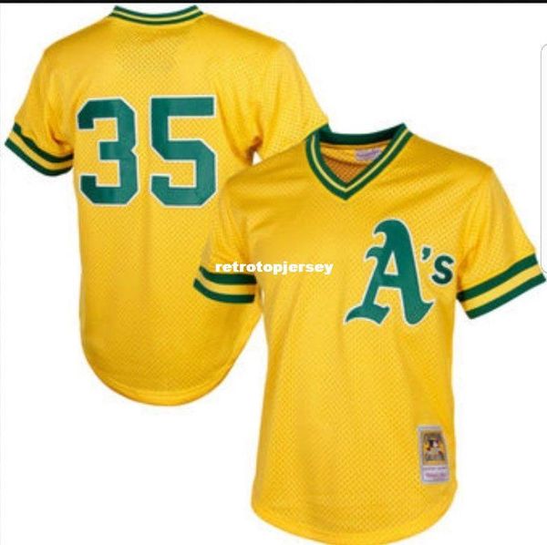 

mitchell & ness henderson #35 yellow mesh batting practice jersey a's throwbacks mens stitched baseball jerseys, Gray