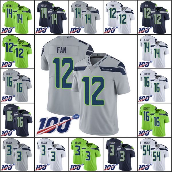 

seattle seahawks men #12 fan 14 d.k. metcalf 16 tyler lockett 3 russell wilson women youth nfl 100th limited jersey, Black;red