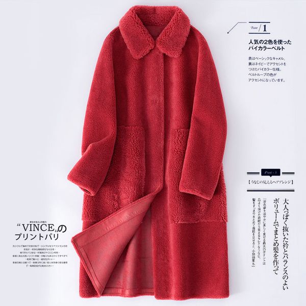 

2020 women winter natural lambswool coat female warm real fur jacket sheep shearing fur with faux suede liner long overcoat a135, Black