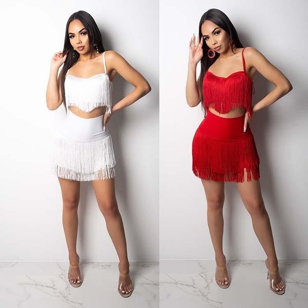 

2020 cy8026 костюм -dress ночной клуб sexy бретели кисточки короткая юбка twinset, Gray