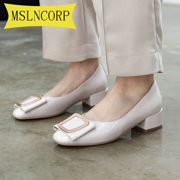 

plus size 34-43 women dress shoes square toe medium heels pumps casual shoes heels woman round metal boat low, Black