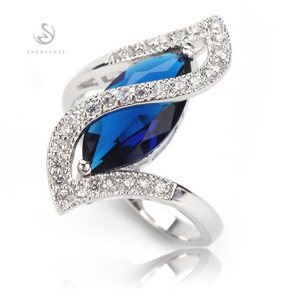 

shunxunze charm engagement wedding rings jewelry & accessories for men and women'dropshipping blue cubic zirconia rhodium plated r850 s, Silver