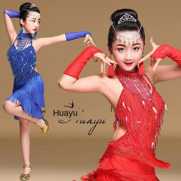 

gzyej huayu 2019 children's and women's latin dance clothing clothing new children's national standard ballroom dance competi, Black;red