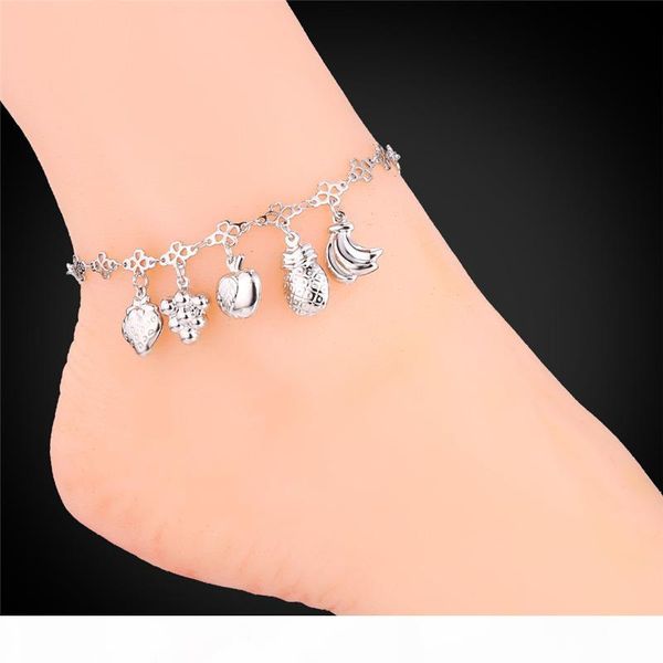 

various fruits charms special ankle chains women jewelry 18k real gold platinum plated beautiful bracelets anklets, Red;blue