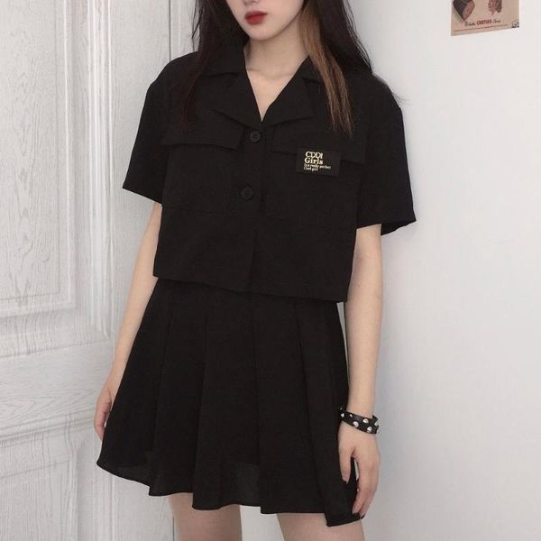 

short pleated suits 2 piece sets preppy style solid blazer jacket & zipper skirts suit for women set feminino summer, White
