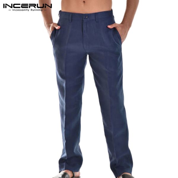 

incerun men loose buttons trousers casual cotton pantalones leisure solid color pants pockets jogger bottom streetwear plus size, Black