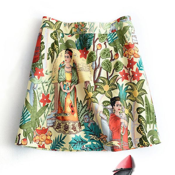 

2020 new sweet pastoral character print women mini skirt spring summer leisure lady a line slim skirts faldas mujer jupe, Black