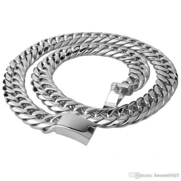 

hight quality hip hop mens steel cuban chain necklace silver thick stainless steel big chunky hippie rock men dj rapper chainnecklaces