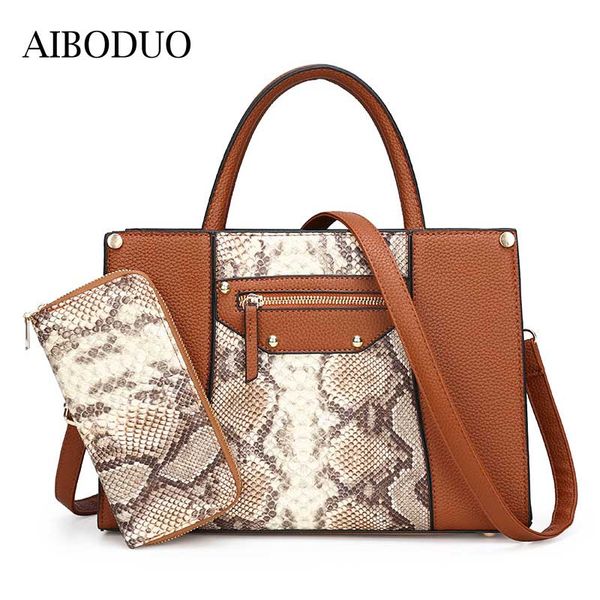 

aiboduo двухкусочный сумки для женщин 2020 новый цвет контраст snake печать композитный мешок мода два piece set сумки на ремне