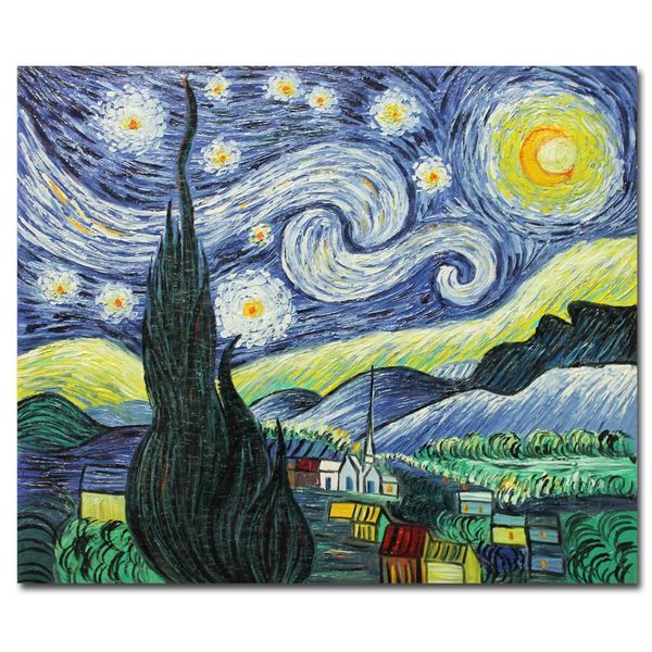 

art van gogh starry night oil painting 100% hand painted on canvas wall art for living room office l wall decor