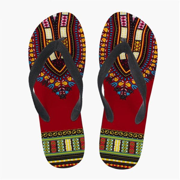 

whereisart african style women's summer flip flops afro tribal design beach slipper casual flat sandals shoes for ladies, Black