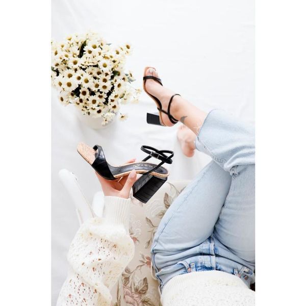 

limoya celesti black kroko tape detailed arched thick heels sandals limoya