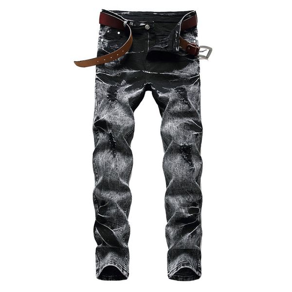 

kiovno men ripped pleated jeans pants washed black stretch denim trousers male size 29-42, Blue