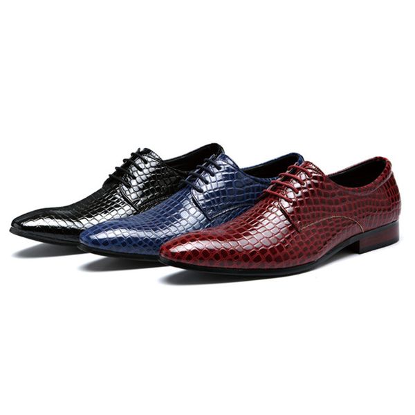 

italian luxury dress shoes men business fashion formal shoes crocodile pattern leather men's wedding big plus size 38-47, Black