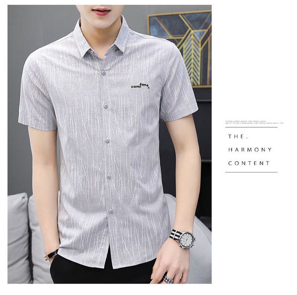 

short-sleeved shirt men's 2020 summer models new striped slim-fit shirt cardigan non-iron casual shirt lapel, White;black