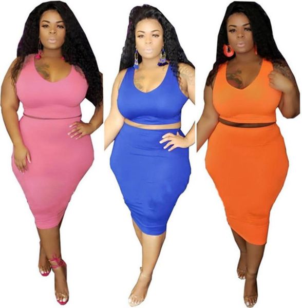 

plus size xl-4xl 5xl women fitness tank skinny dress two piece set solid color vest package hip skirt fashion lady clothing 2519, Black;gray