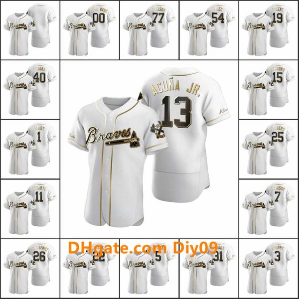 

atlanta braves #5 freddie an 7 dansby swanson 13 ronald acuna jr. men women youth authentic golden edition custom jersey, Black