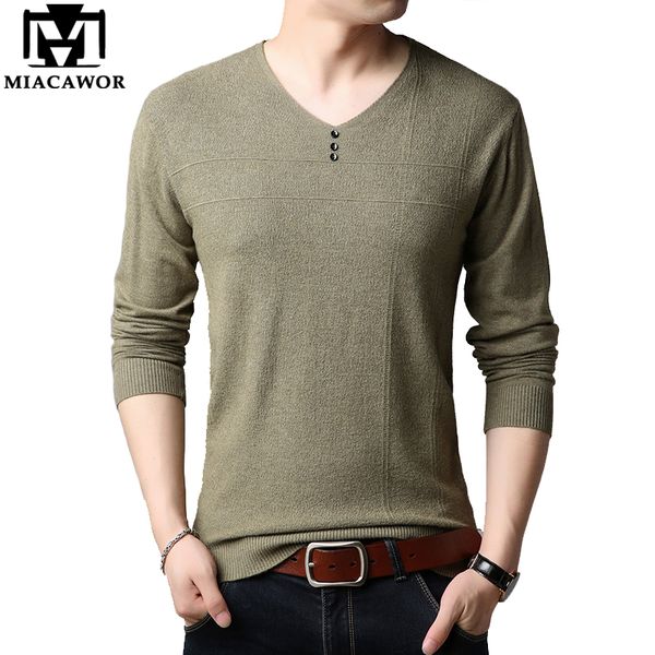 

men's sweaters miacawor autumn thin sweater men solid color knitted slim fit v-neck pullover pull homme casual jumper y258, White;black