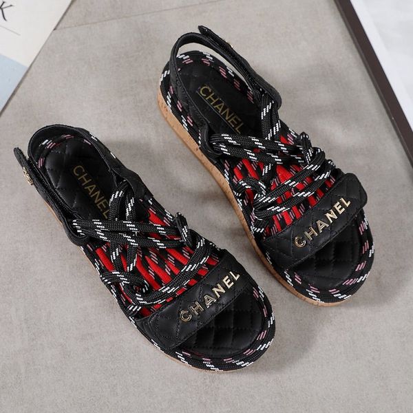 

designer women sandals rome women shoes 2020 summer high-quality slippers hemp rope flat lace up cross-tied slippers open toe sandals d01, Black