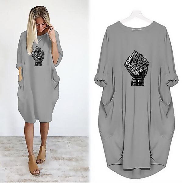 

2020 Women Designer Dress Black Lives Matter Printted T shirts Dresses Spring Summer Casual Round Neck Pocket Loose Plus Size S-5XL