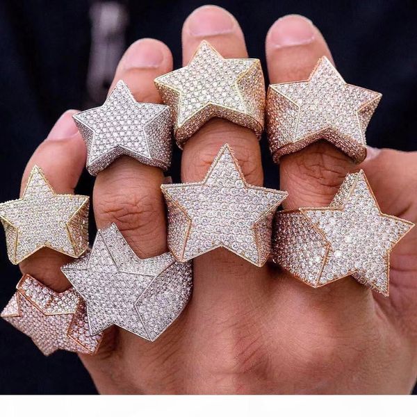 

men's fashion copper gold color plated ring exaggerate iced out cz stone star shape ring jewelry, Silver