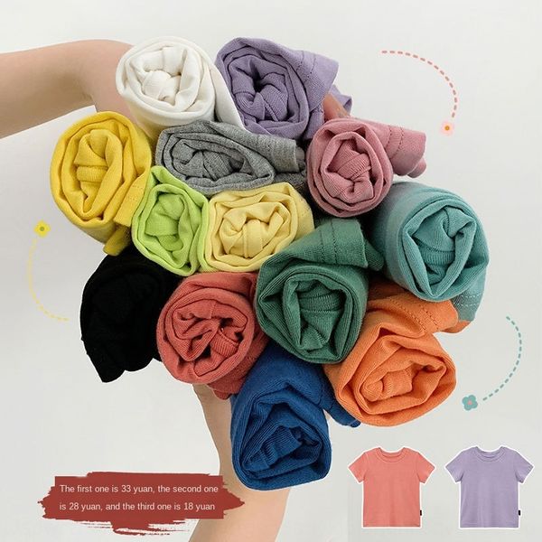 

lvcfz chen ma women's children's basic solid color modal children's short-sleeved t- t-shirt clothing clothing summer clothes, Blue