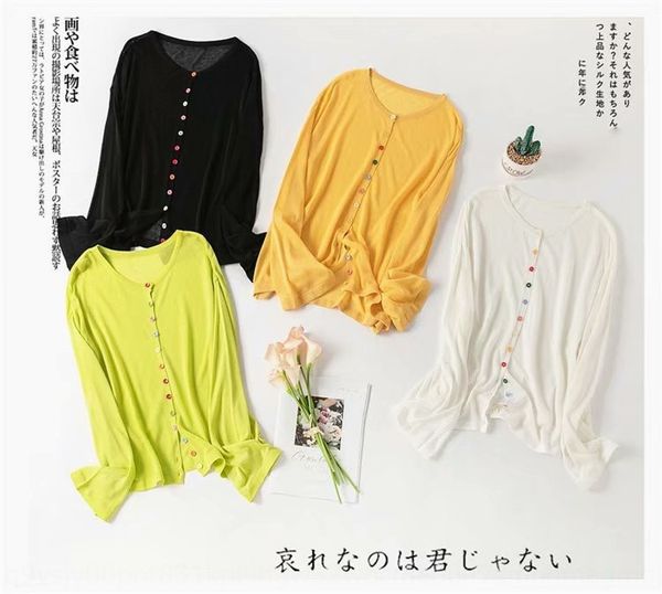 

m7217-korean women's clothing 2020 new round neck color buttons sun-proof cardigan button sweater sweater for women, White