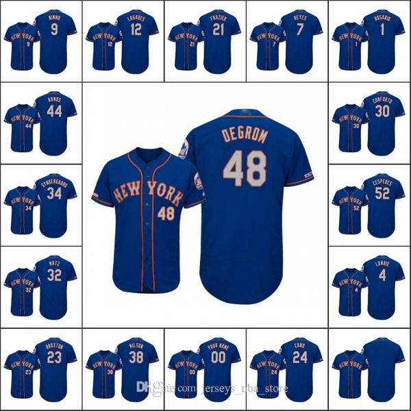 

new york mets men #48 jacob degrom 34 noah syndergaard 30 michael conforto women youth authentic flex base custom jersey, Blue;black