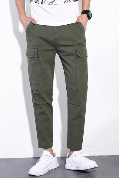 

men's pants spring autumn men cotton fashion comfortable slim straight quality brand ankle length trousers, Black