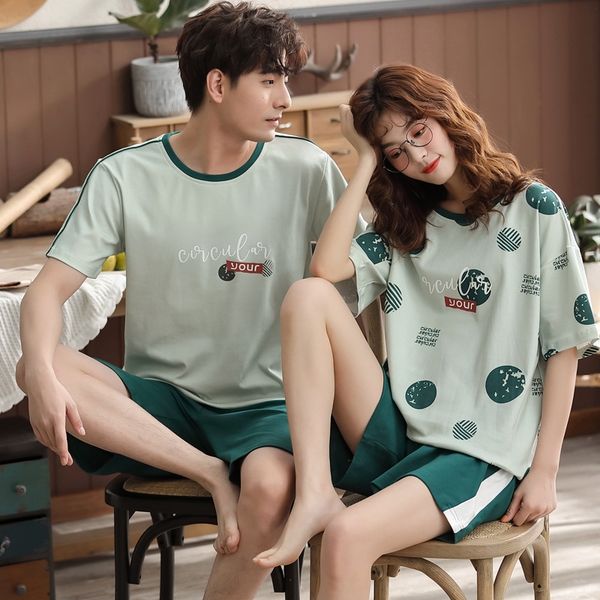 

pajamas cotton short wear couple wear home couple clothes sleeve suit thin breathable loose outdoor home clothes, Blue;red