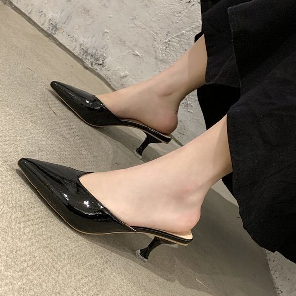 

Ladies Mules 2020 Women Pointed Toe Low Heels New Woman Fashion Slippers Women's Outside Casual Slides Female Beach Shoes, Black